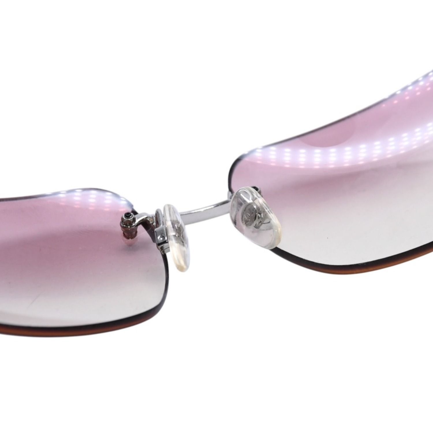 極美品 CHANEL シャネル Sunglasses サングラス リムレス サイドラインストーンココマーク ピンク シルバーフレーム 4017-D 中古 4a002449