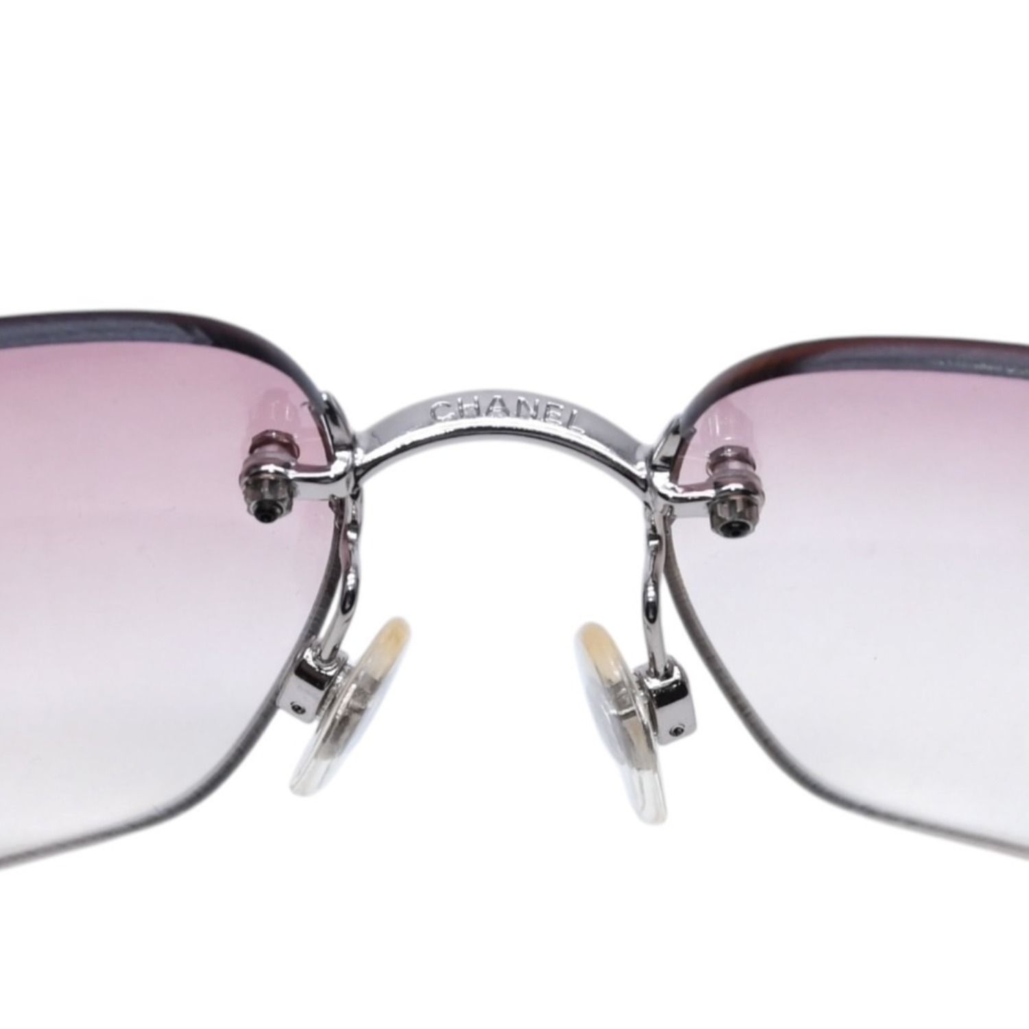 極美品 CHANEL シャネル Sunglasses サングラス リムレス サイドラインストーンココマーク ピンク シルバーフレーム 4017-D 中古 4a002449
