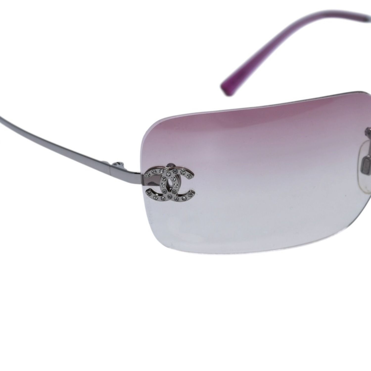 極美品 CHANEL シャネル Sunglasses サングラス リムレス サイドラインストーンココマーク ピンク シルバーフレーム 4017-D 中古 4a002449