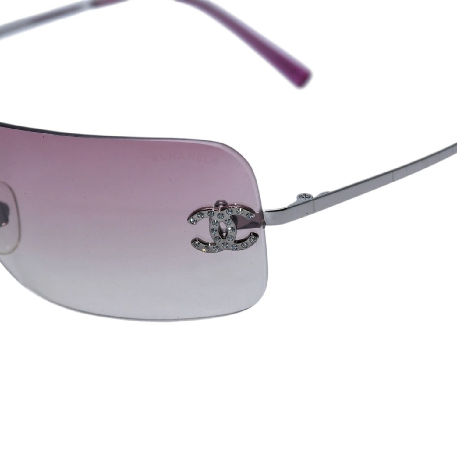 極美品 CHANEL シャネル Sunglasses サングラス リムレス サイドラインストーンココマーク ピンク シルバーフレーム 4017-D 中古 4a002449