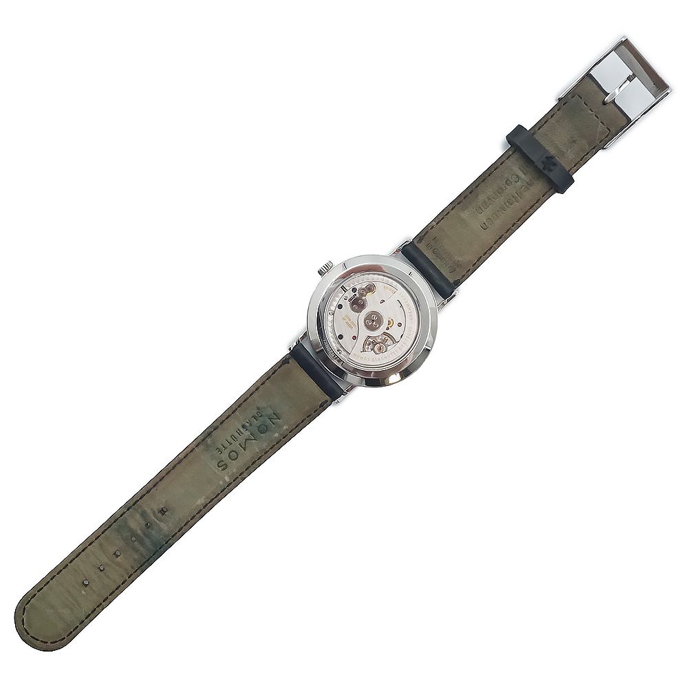 ノモス TN130011W239 タンジェント ネオマティック 39 自動巻き ステンレススチール レザー ブラック シルバー 腕時計 ギャランティカード 箱付 NOMOS（中古） ノモス TN130011W239 タンジェント ネオマティック 39 自動巻き