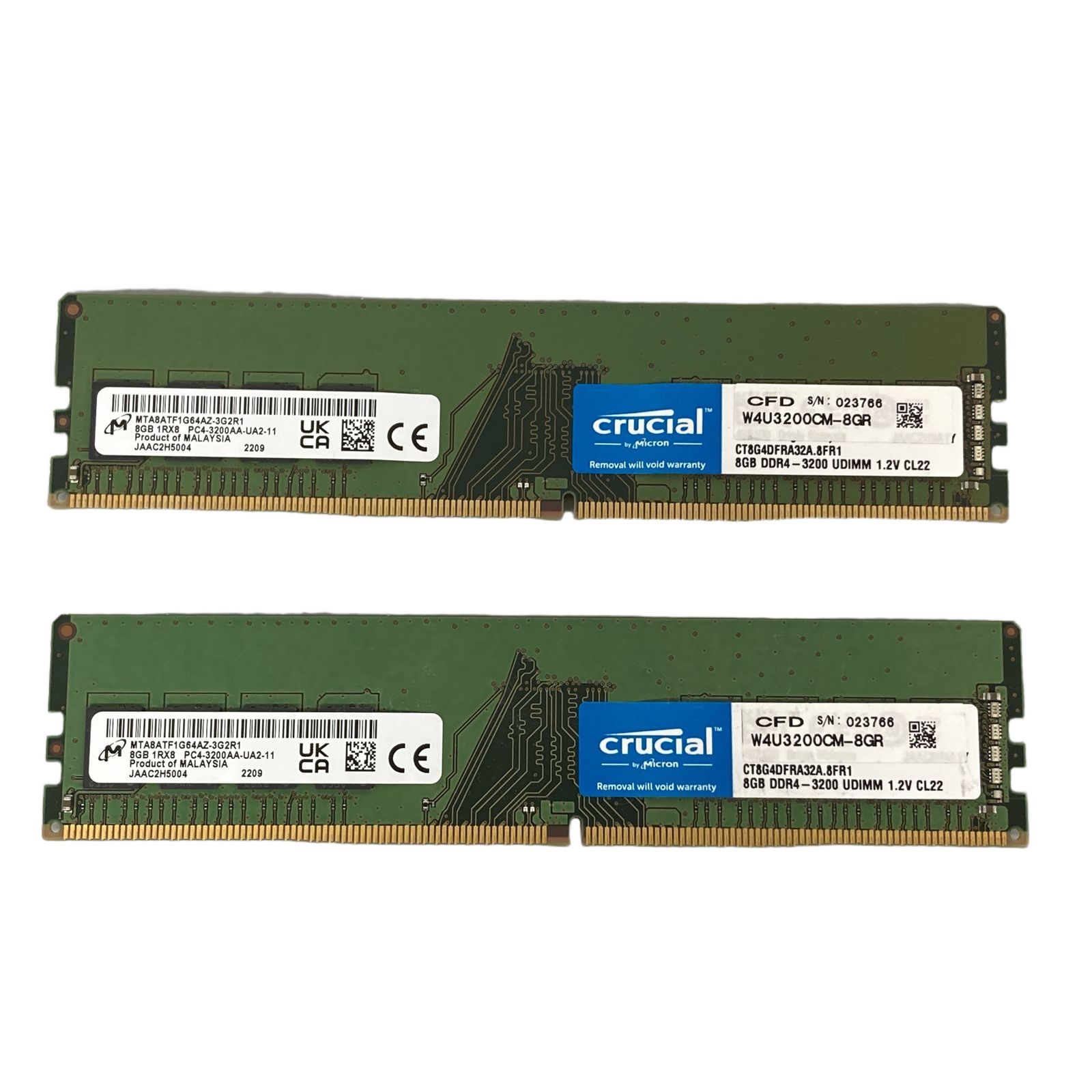 CFD W4U3200CM-8GR 8GB DDR4-200 UDIMM 1.2V CL22 2枚 セット PC パーツ 周辺 機器 中古 T11208043