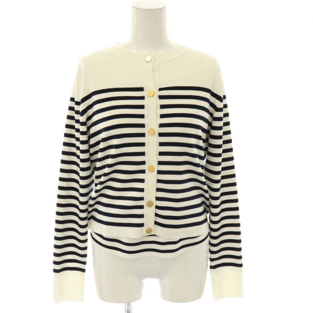 フォクシー FOXEY 43583 43584 cardigan RIVER アンサンブル ニット カーディガン 長袖 カットソー ノースリーブ ボーダー 38 白 黒 /NR ■OS