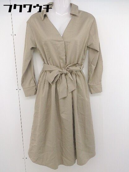 ◇ ◎ OPAQUE.CLIP Vネック ウエストゴム 長袖 膝下丈 ワンピース サイズ36/S ベージュ レディース 【中古】 【1112240002900】
