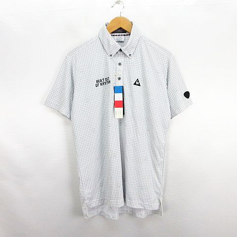 ルコックスポルティフ le coq sportif GOLF COLLECTION ポロシャツ 半袖 ボタンダウン 千鳥格子 ロゴ LL グレー ※EKM