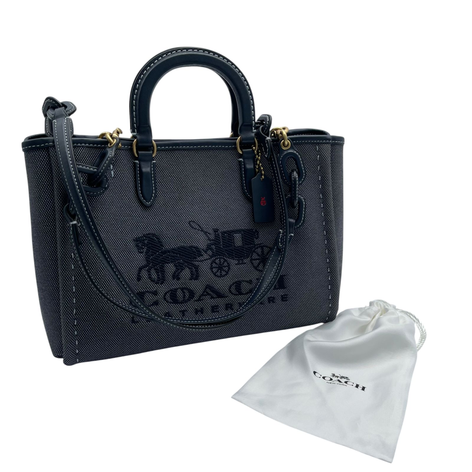 COACH 2WAYショルダー トートバッグ シグネチャー キャンバス ネイビー 