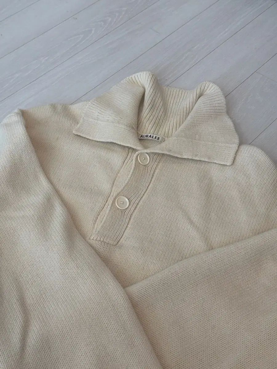 AURALEE HARD TWIST MERINO WOOL BIG POLO IVORY 5size