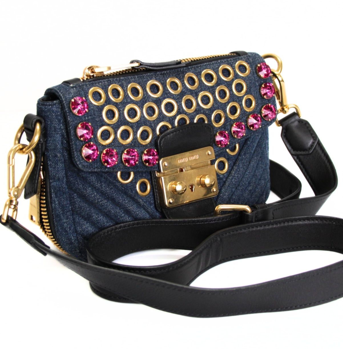 ミュウミュウ miumiu バイカー ショルダーバッグ ビジュースタッズ
