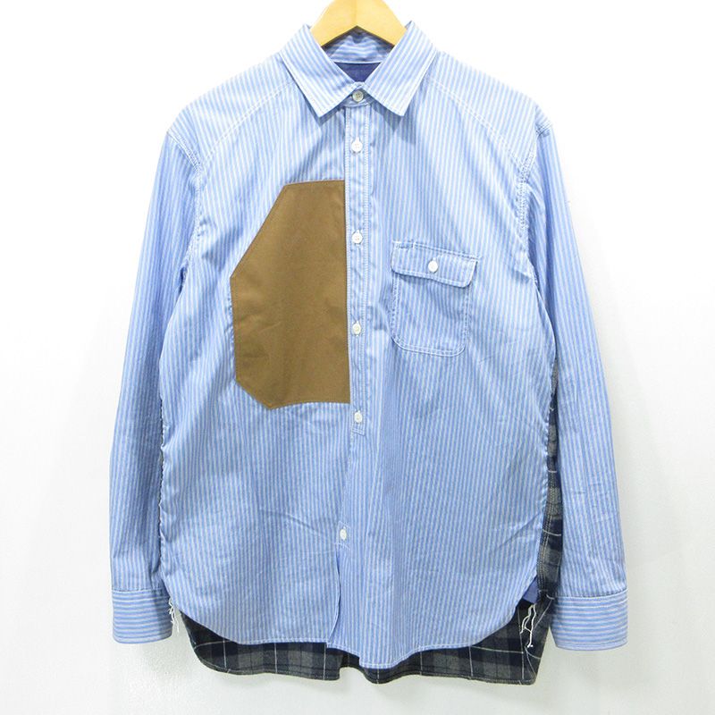 【三重本店】 中古 COMME des GARCONS JUNYA WATANABE MAN | コムデギャルソンジュンヤワタナベマン L/S SHIRT 25年 総柄切替え長袖シャツ WP-B023 ブルー×ネイビー サイズ：S 【108】