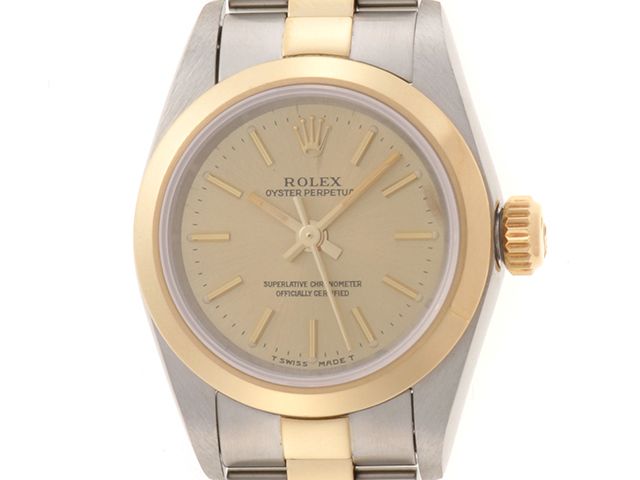 ROLEX ロレックス オイスター パーペチュアル24 67183 腕時計 ウォッチ K18YG イエローゴールド SS ステンレススチール T番 自動巻き シャンパンバー文字盤 レディース【中古】460