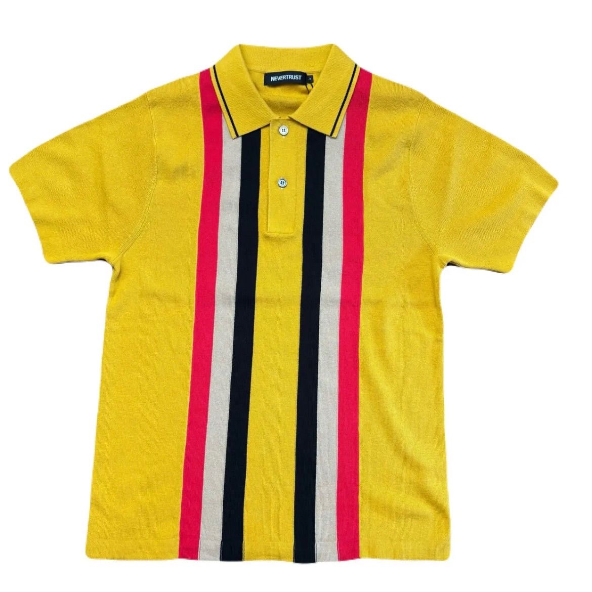 never trust マルチストライプ・ニットポロ　mustard　　モッズ　昭和　レトロ　アイビー　パンク　レゲエ　SKA