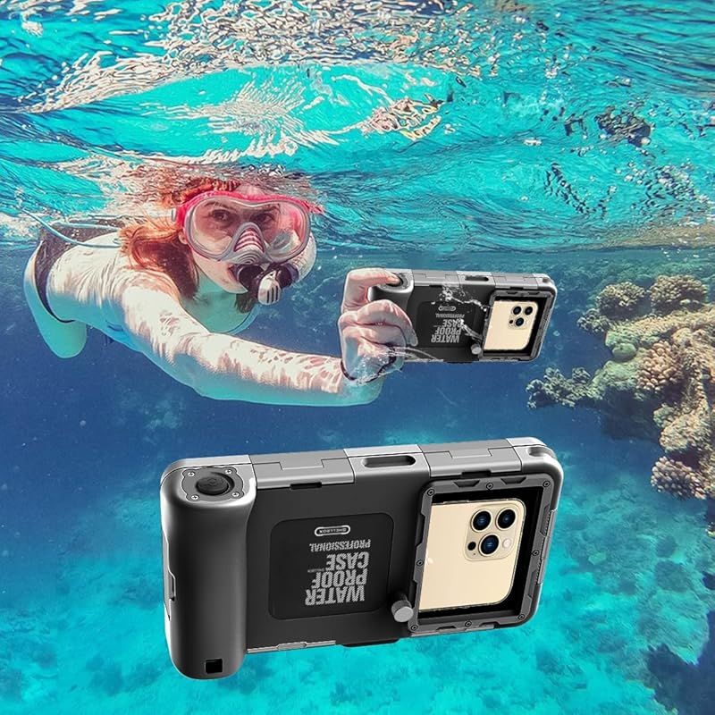 【新品】 iPhone 用水中撮影ケース IPX8防水レベルまで15mまで潜水可能 スマホ用防水ポーチ 夏フェス・お風呂・海水浴・温泉・お釣り用 ストラップ付き (ブラック) 0