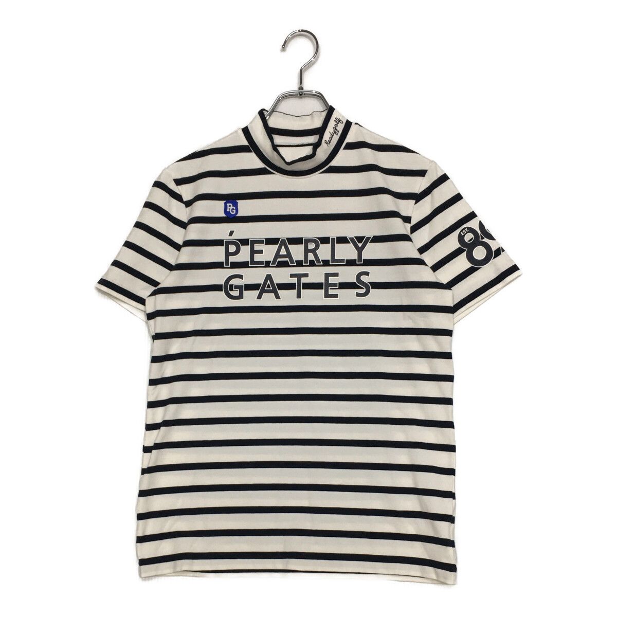 中古 メンズ パーリーゲイツ PEARLY GATES 半袖シャツ 4(M) 白×紺 ボーダー モックネック