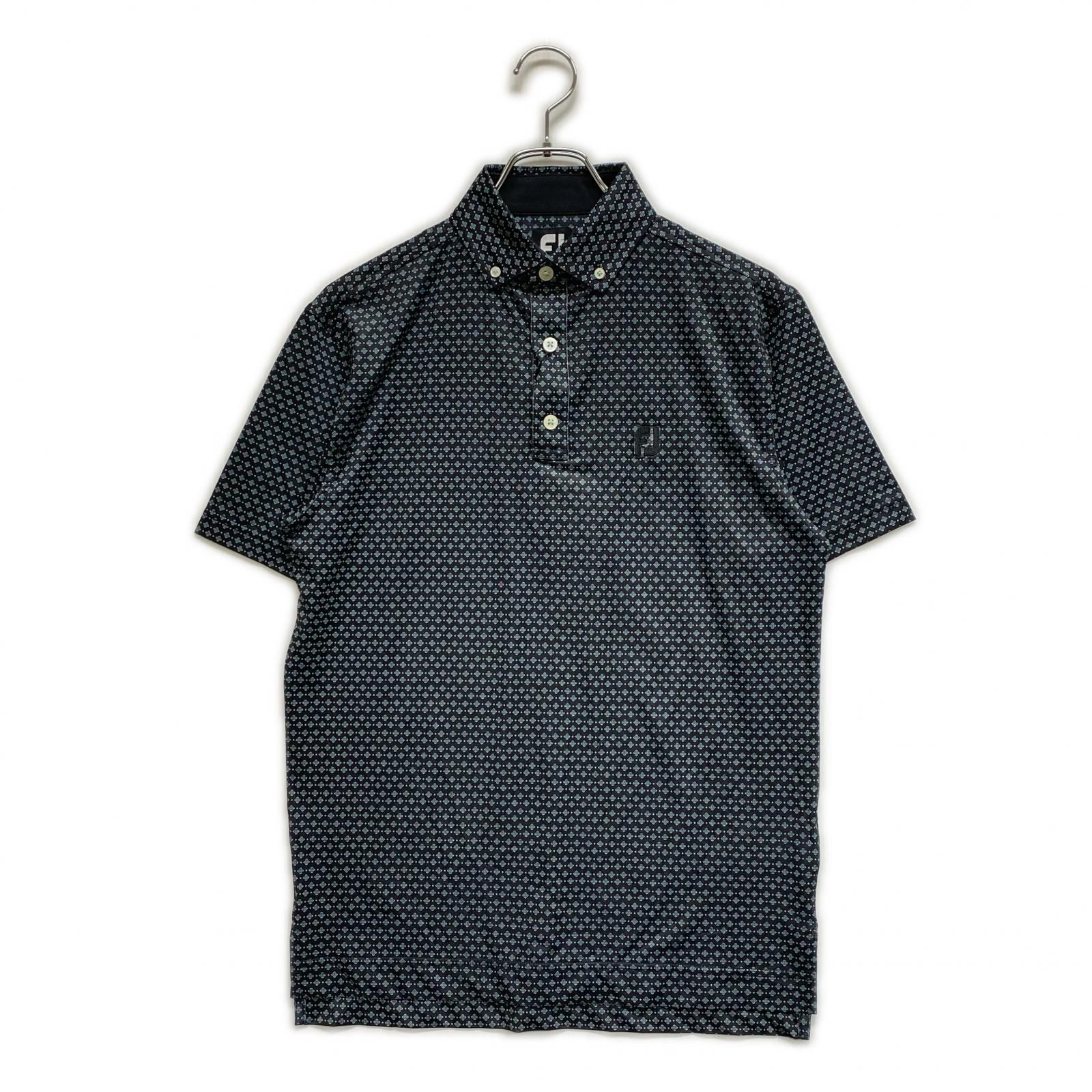 未使用品 メンズ フットジョイ FootJoy 半袖ポロシャツ M 黒 ブラック ボタンダウン 総柄