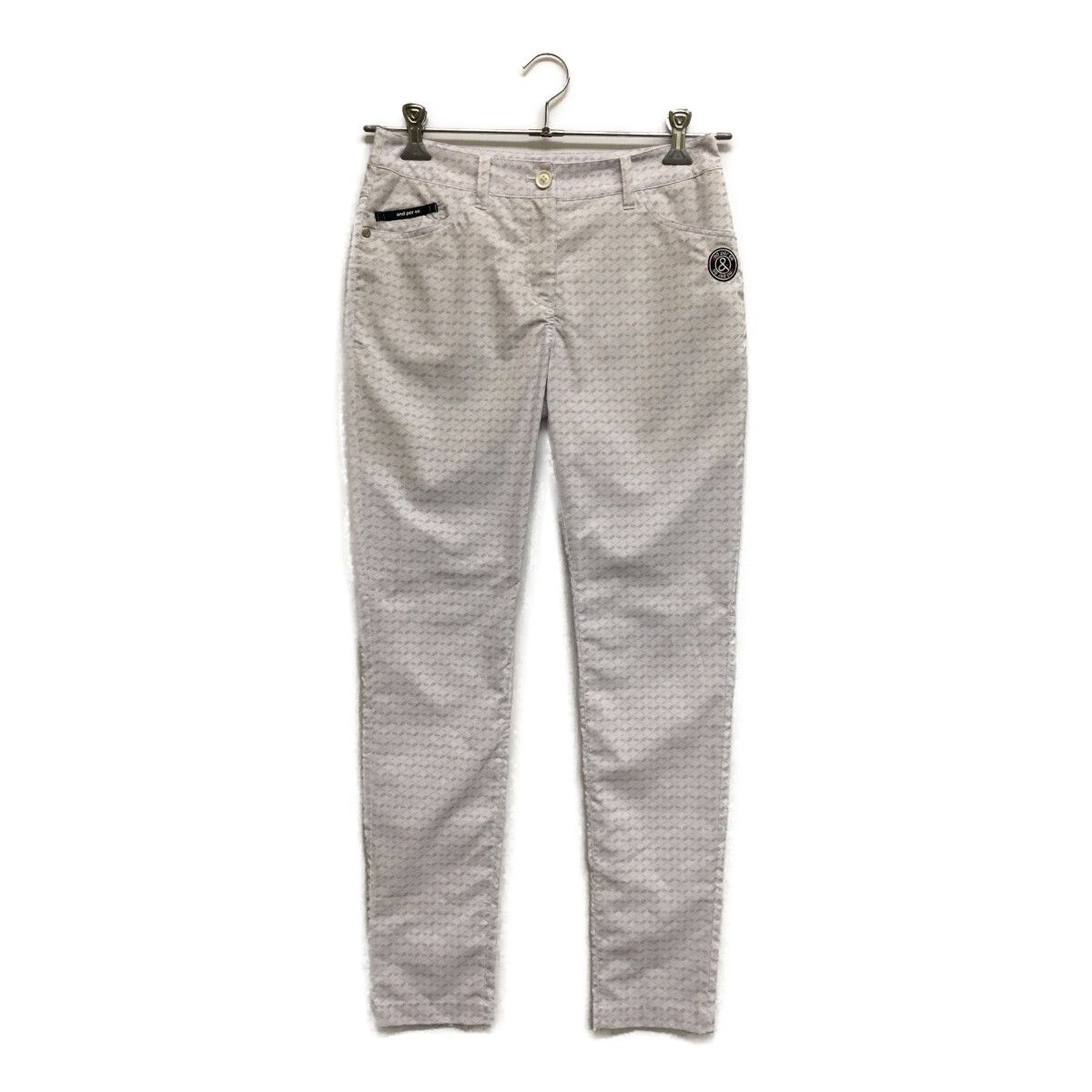 中古 レディース アンパスィ and per se パンツ M ホワイト 総柄 メッシュ裏地付き