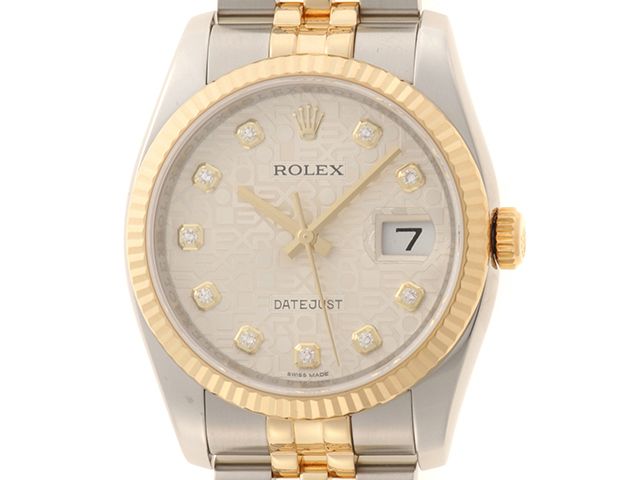 ROLEX ロレックス デイトジャスト 116233G 腕時計 ウォッチ K18YG イエローゴールド SS ステンレススチール G番 ランダムシリアル 自動巻き シルバーコンピューター10Pダイヤモンド文字盤 メンズ【中古】460