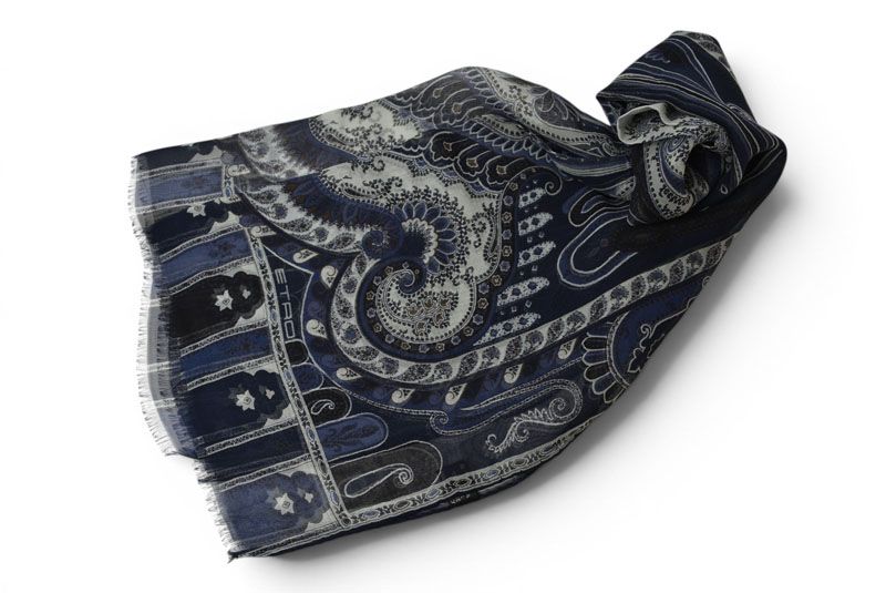 エトロ スカーフ ペイズリー柄 ネイビー系 ETRO ヴィンテージ フリンジ