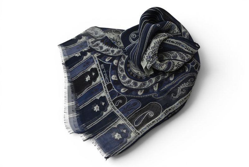 エトロ スカーフ ペイズリー柄 ネイビー系 ETRO ヴィンテージ フリンジ