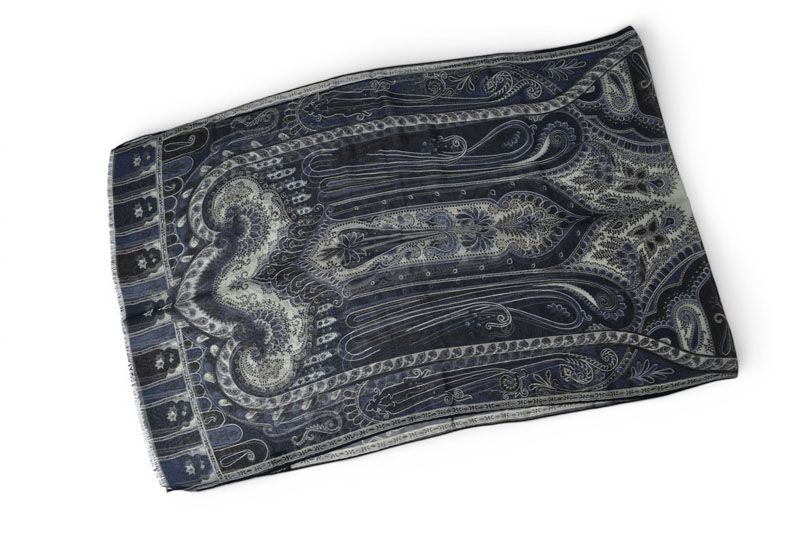 エトロ スカーフ ペイズリー柄 ネイビー系 ETRO ヴィンテージ フリンジ