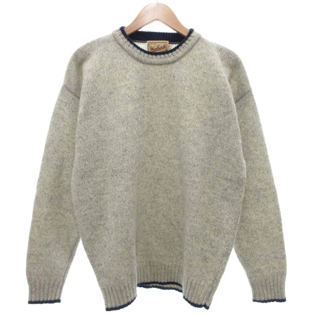 ウールリッチ WOOLRICH 美品 ヴィンテージ 90s~ 香港製 ニット セーター 厚手 M クルーネック メランジ グレー 紺 ネイビー /KB ■GY06
