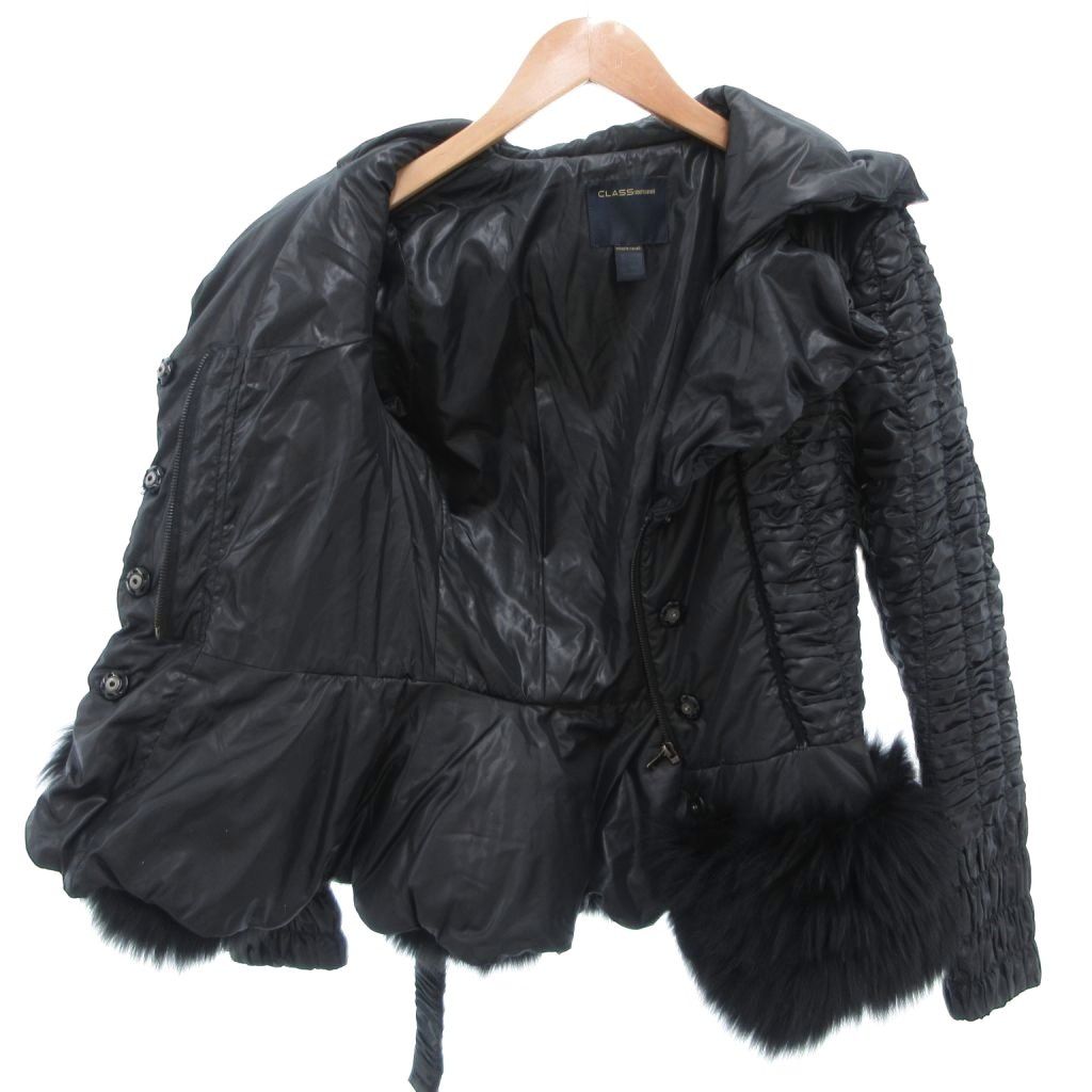 CLASS Roberto Cavalli レザー ジャケット レース ビジュー クラスロベルトカヴァリ class roberto cavalli ジャケット USA 6 黒