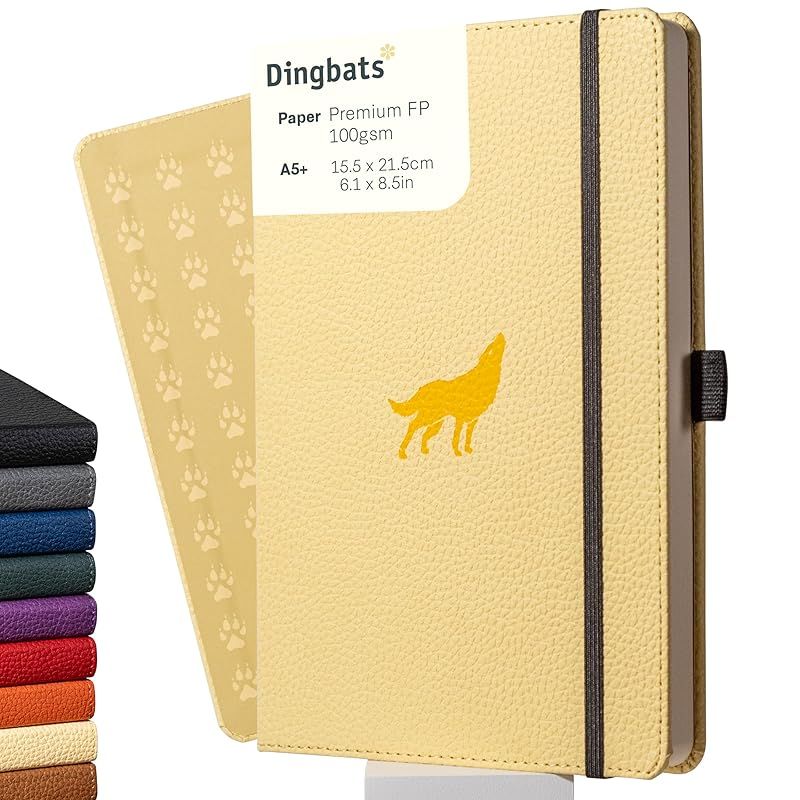 【新品】 Dingbats* - 野生動物 ドット入り罫線中型ノート, クリーム色のオオカミ, A5+ - ハードカバーノート - PUレザー - 穴あき, クリーム色100gsmインク耐性紙 (Wildlife) 0