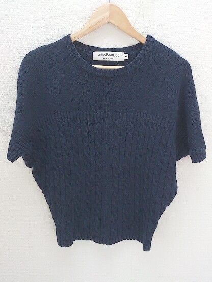 ◇ united bamboo ユナイテッドバンブー リネン混 半袖 ケーブルニット セーター 4 ネイビー * 【1002798832084】