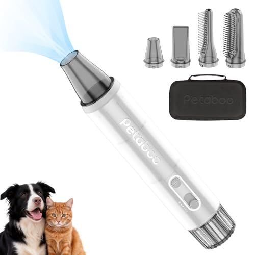 Petaboo 犬ドライヤー マイナスイオン【無段階風速 低騒音 静電気除去】ペット ドライヤー 大風量ペットブロワー ペットグルーミング用 軽量 コンパクト 犬用 4種ノズル付き 大型犬 家庭用および旅行用 ペットサロン 【PSE認証】 s 2933bc66