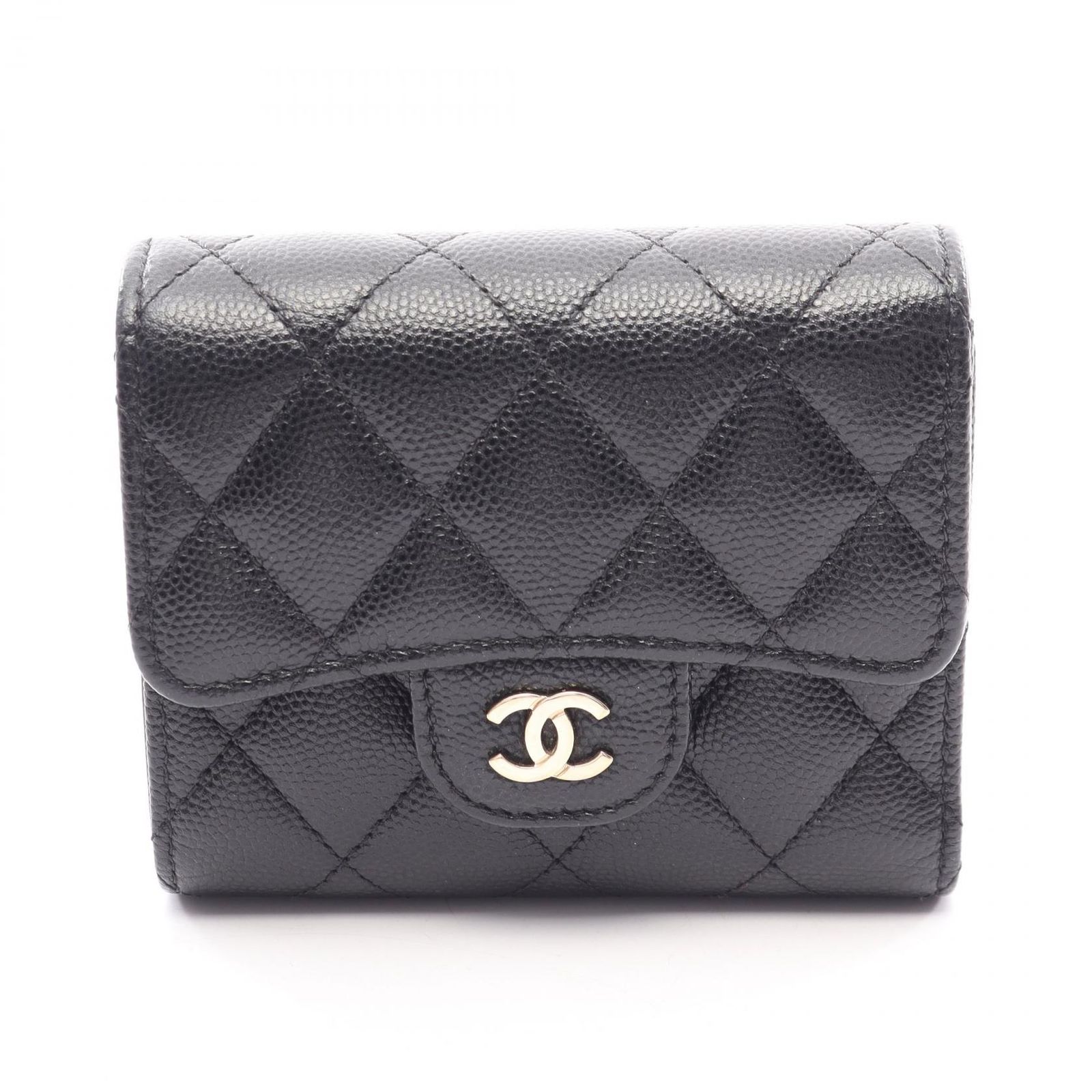シャネル CHANEL 三つ折り財布 マトラッセ スモールウォレット AP0229 ブラック キャビアスキン(グレインドカーフ) マトラッセ コンパクト ウォレット レディース