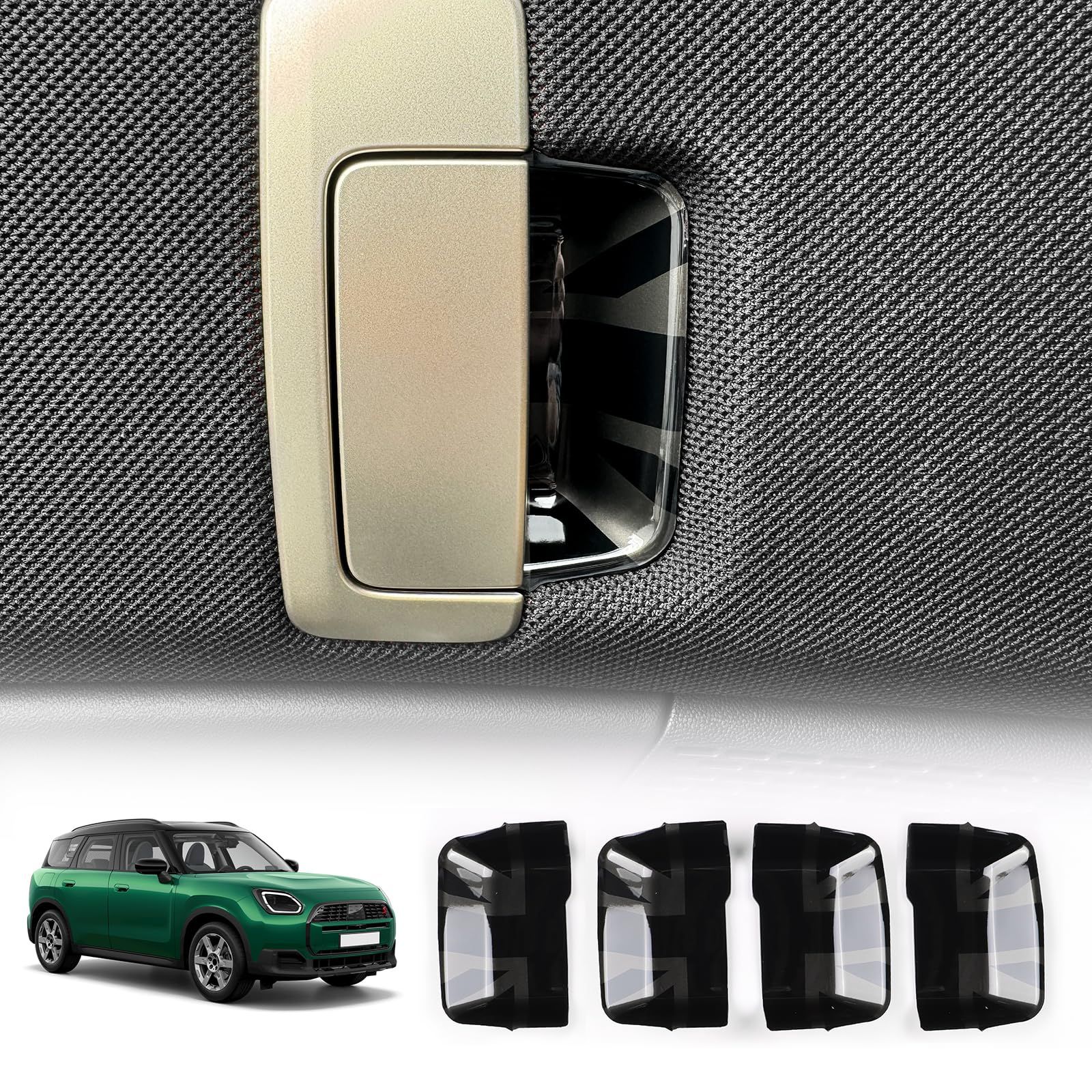 KUNGKIC 2024 2023 2025 ミニクーパー U25 カントリーマン COUNTRYMAN 専用 カーボンファイバー カードアインナーグラブハンドルカバー 内装パーツ 傷防止 ABS 装飾フレーム 車用品 (黒い旗)