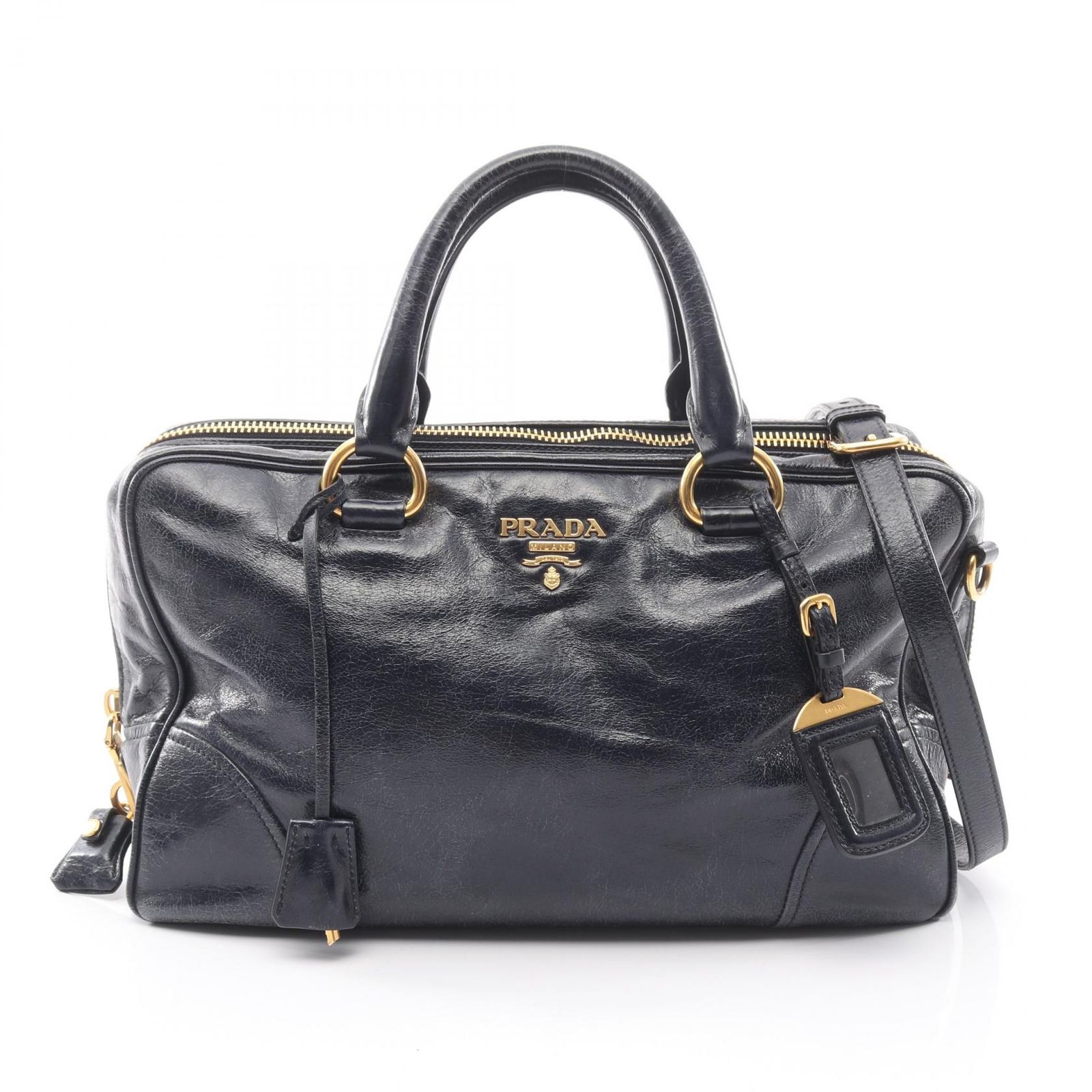 プラダ PRADA ハンドバッグ VITELLO SHINE 2WAY BL0821 ネイビー レザー ヴィッテロシャイン 2wayボストンバッグ レディース Used B
