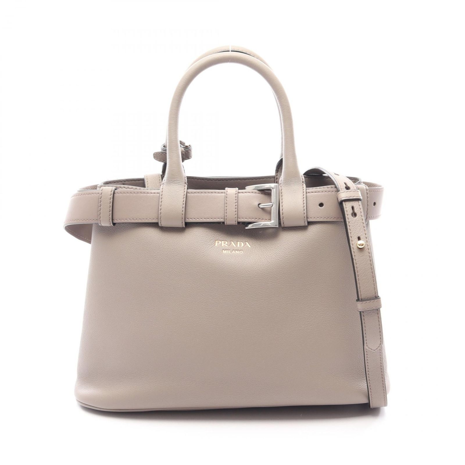 プラダ PRADA トートバッグ バックル ミディアム 2WAY 1BA434 グレージュ レザー バックル ミディアム ハンドバッグ レディース Used A