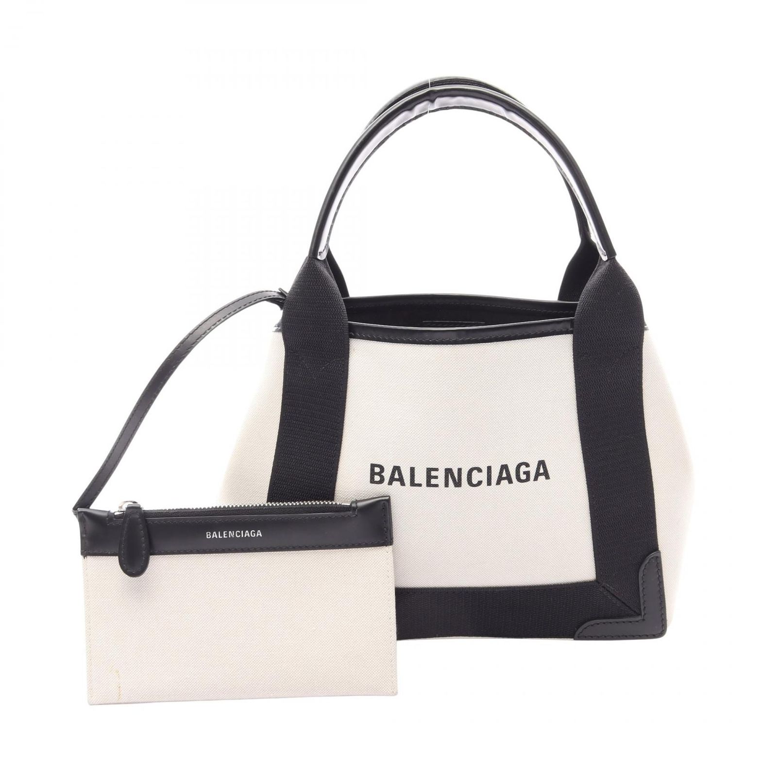 バレンシアガ BALENCIAGA ハンドバッグ ネイビーカバ XS 3903462 ナチュラル/ブラック キャンバス レザー ネイビーカバ XS レディース Used B