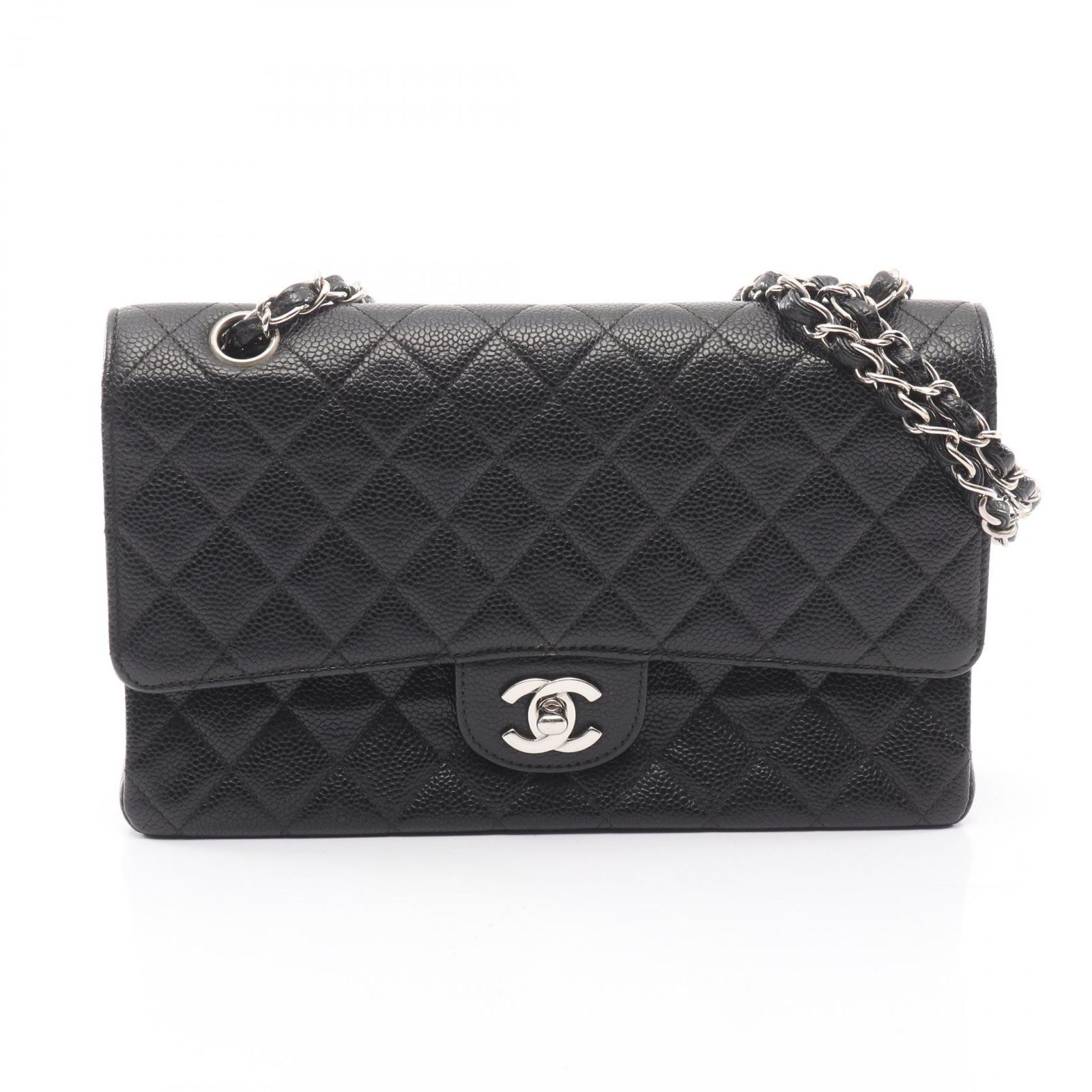 シャネル CHANEL ショルダーバッグ マトラッセ Wフラップ ブラック キャビアスキン(グレインドカーフ) マトラッセ ダブルフラップ チェーンショルダー レディース