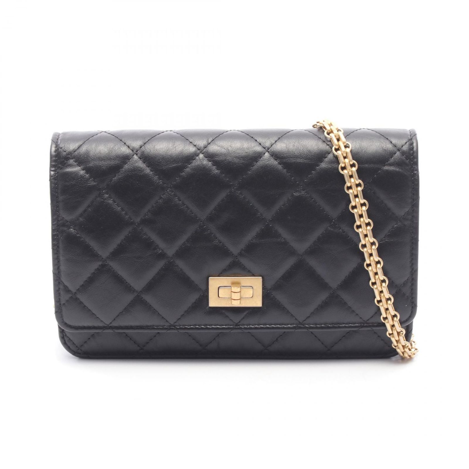 シャネル CHANEL ショルダーバッグ 2.55 ブラック レザー 2.55 マトラッセ チェーンウォレット レディース Used A