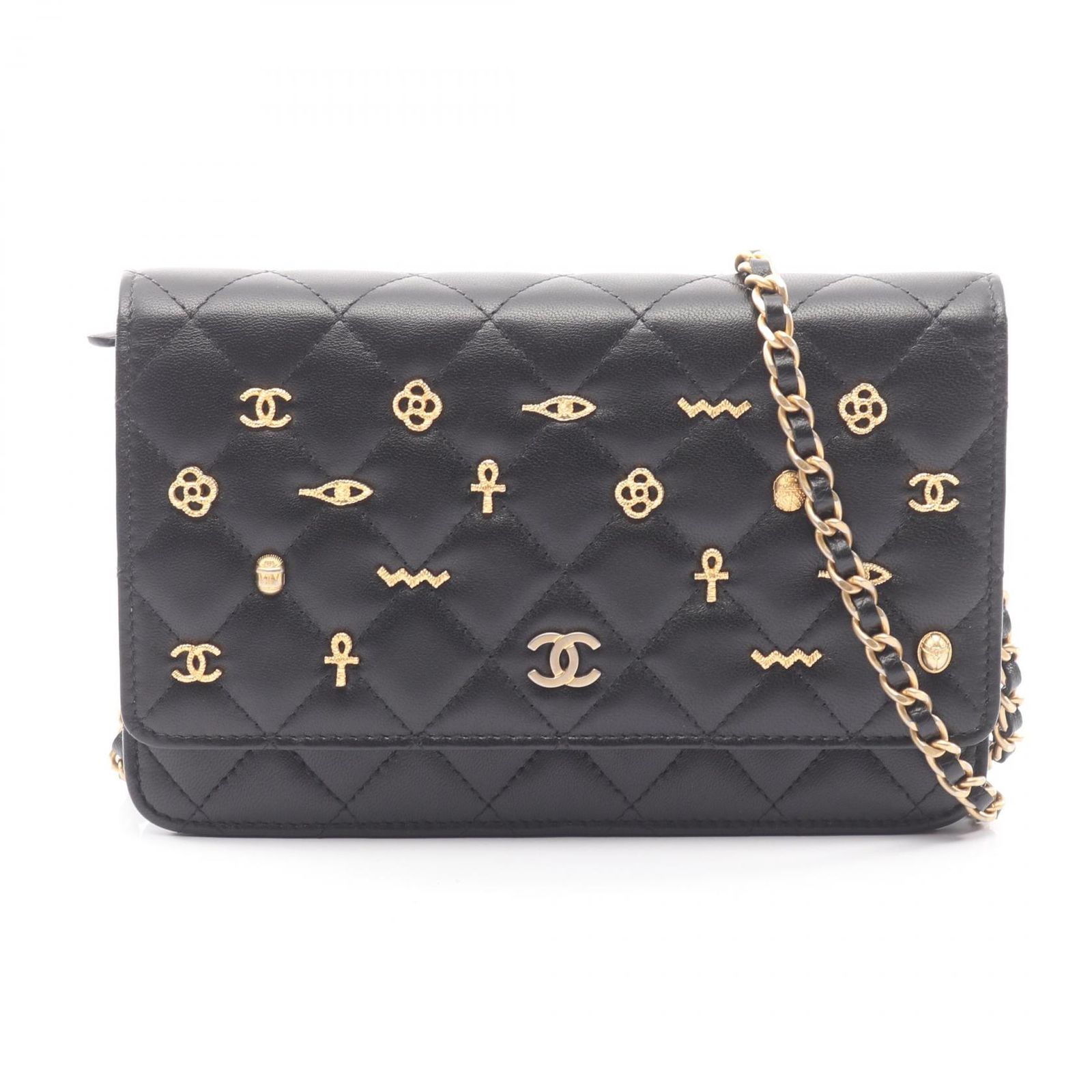 シャネル CHANEL ショルダーバッグ マトラッセ エジプトチャーム ブラック ラムスキン（羊革） マトラッセ エジプトチャーム チェーンウォレット レディース