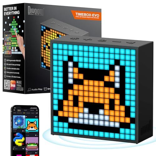 【新品】Divoom Timebox Evo ポータブルBluetoothスピーカー 音楽再生/強化された低音/時計付き/ピクセルアート/多機能使用/ハンズフリー通話/256 RGB LED/カレンダー（ブラック) 8c357aa8