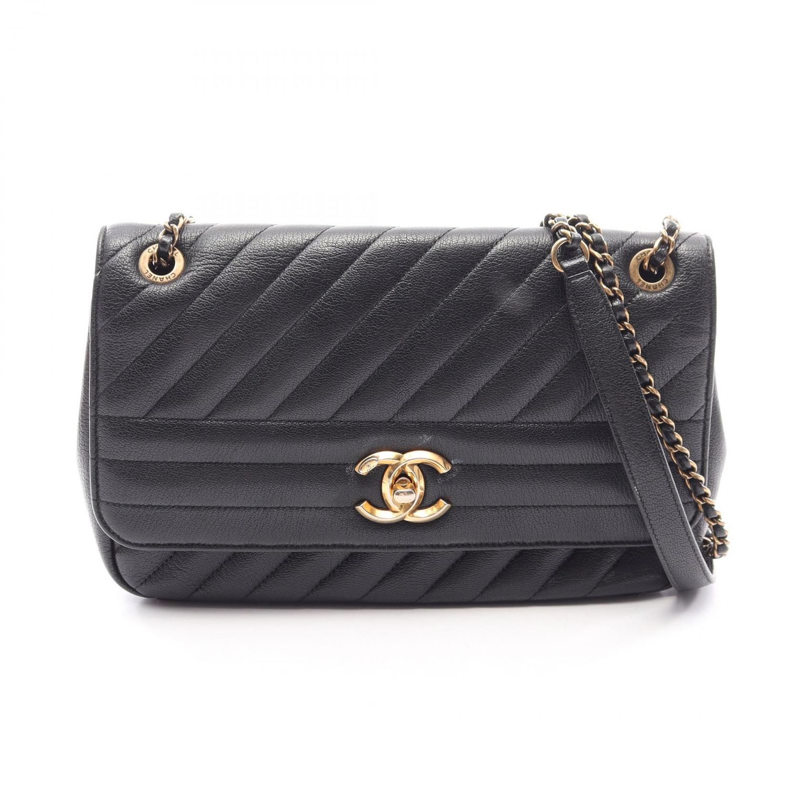 シャネル CHANEL ショルダーバッグ ココマーク キルティング フラップバッグ ブラック レザー ココマーク キルティング チェーンショルダー レディース Used A