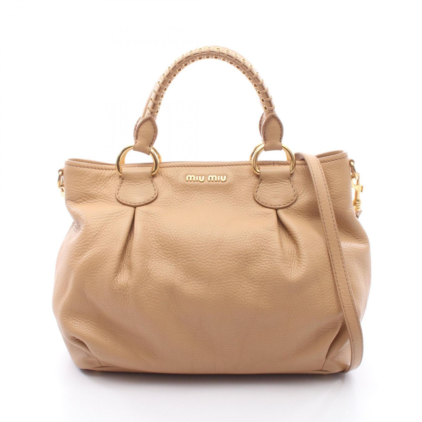 ミュウ ミュウ Miu Miu トートバッグ 2WAY ベージュ レザー ヴィッテロ カリブ 2wayトートバッグ レディース Used A