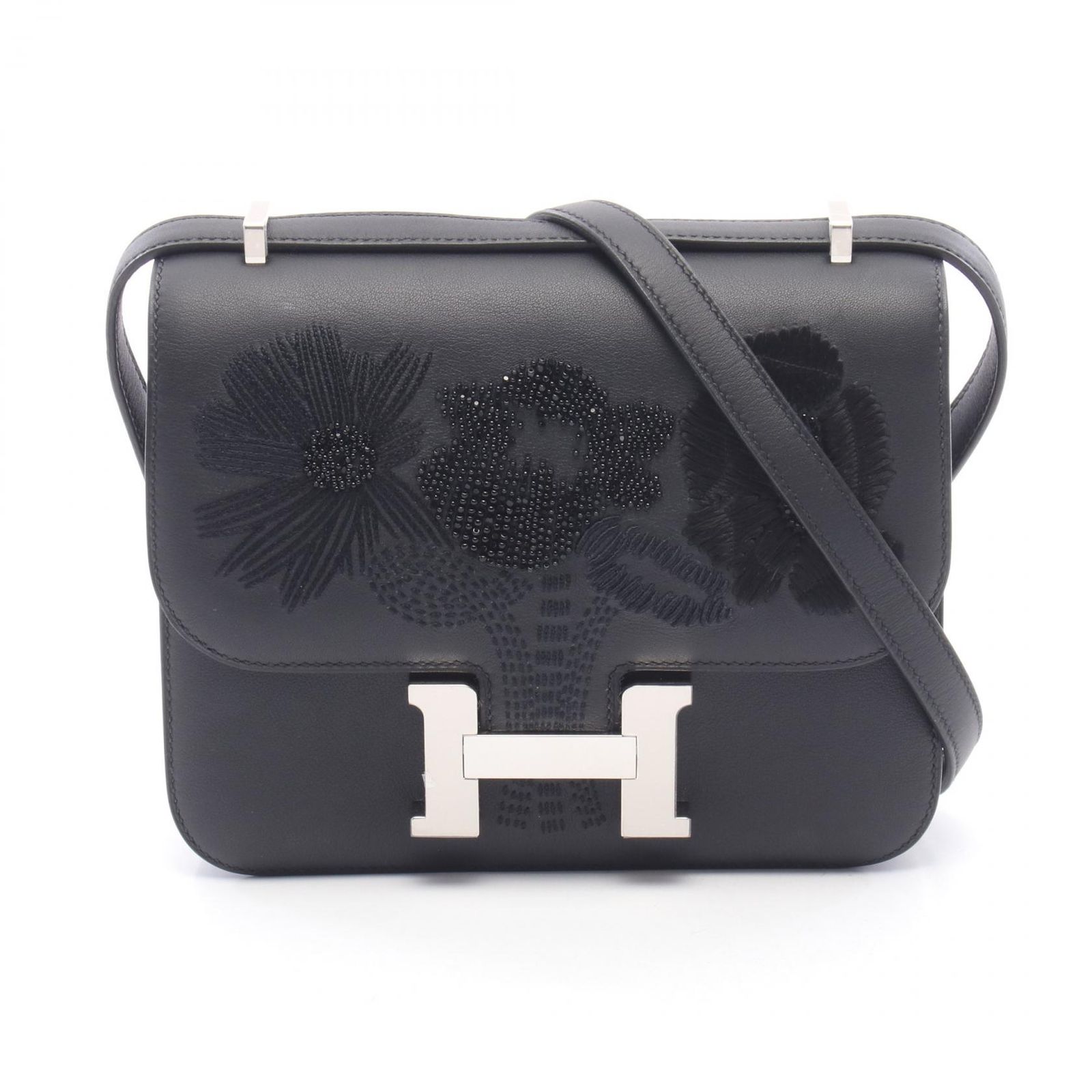 エルメス HERMES ショルダーバッグ コンスタンス3 ミニ dancing flowers ブラック レザー カーフ(牛革) コンスタンス3ミニ dancing flowers ブラック レディース Used A