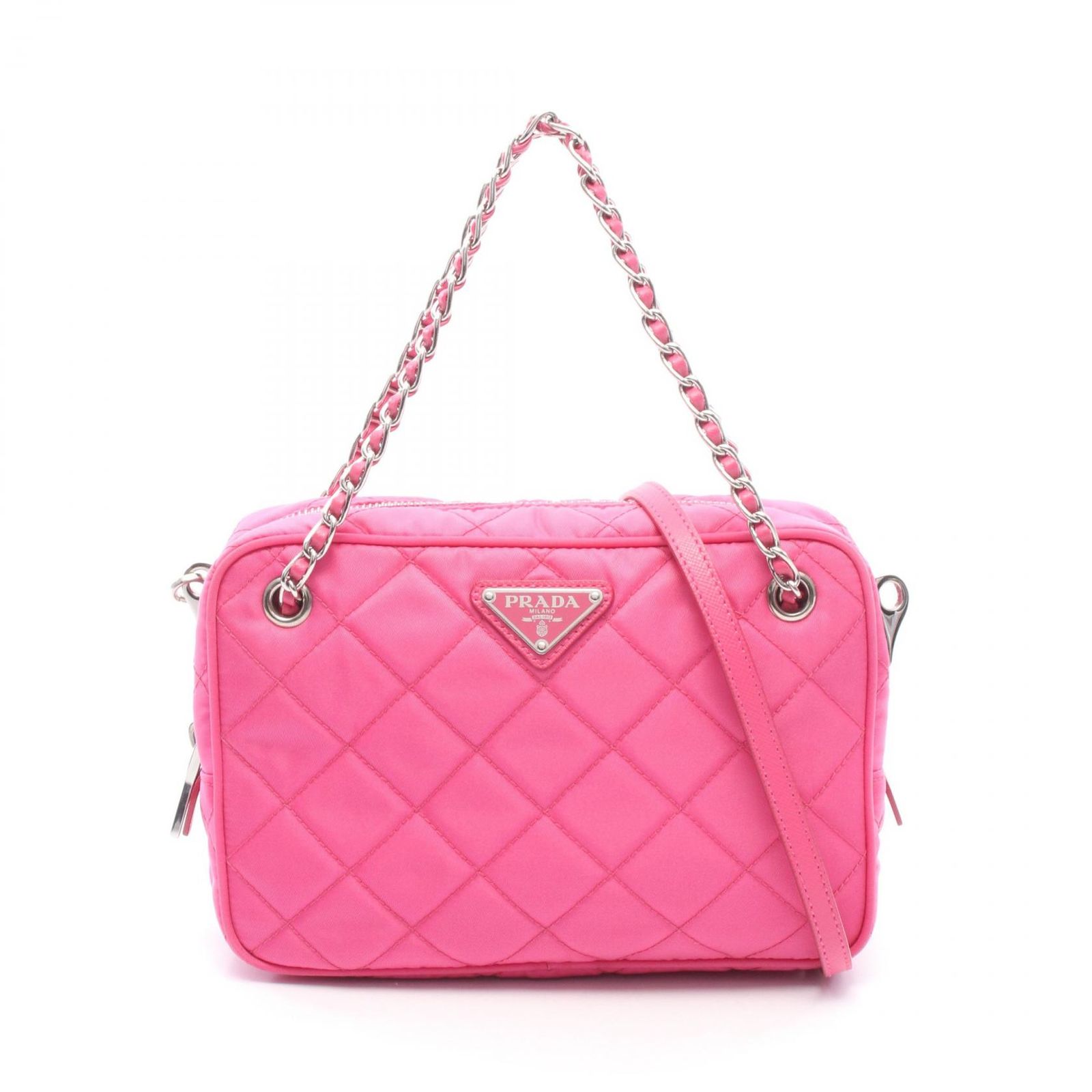 プラダ PRADA ハンドバッグ 2WAY フューシャピンク ナイロン レザー トライアングルロゴ キルティング 2wayショルダー レディース Used A