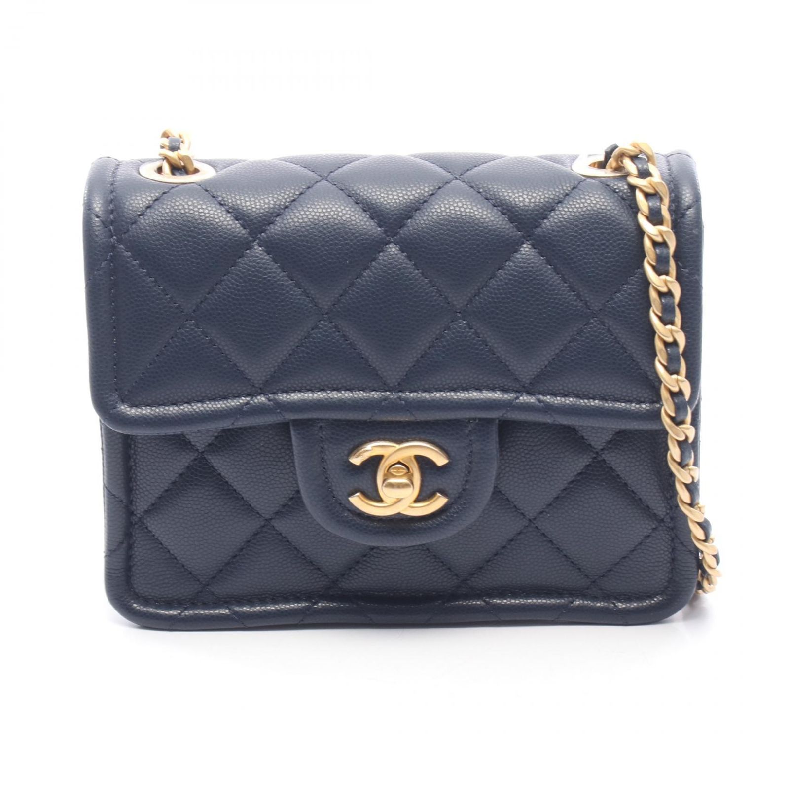 シャネル CHANEL ショルダーバッグ マトラッセ A35200 ネイビー キャビアスキン(グレインドカーフ) マトラッセ ミニ チェーンショルダー レディース Used A