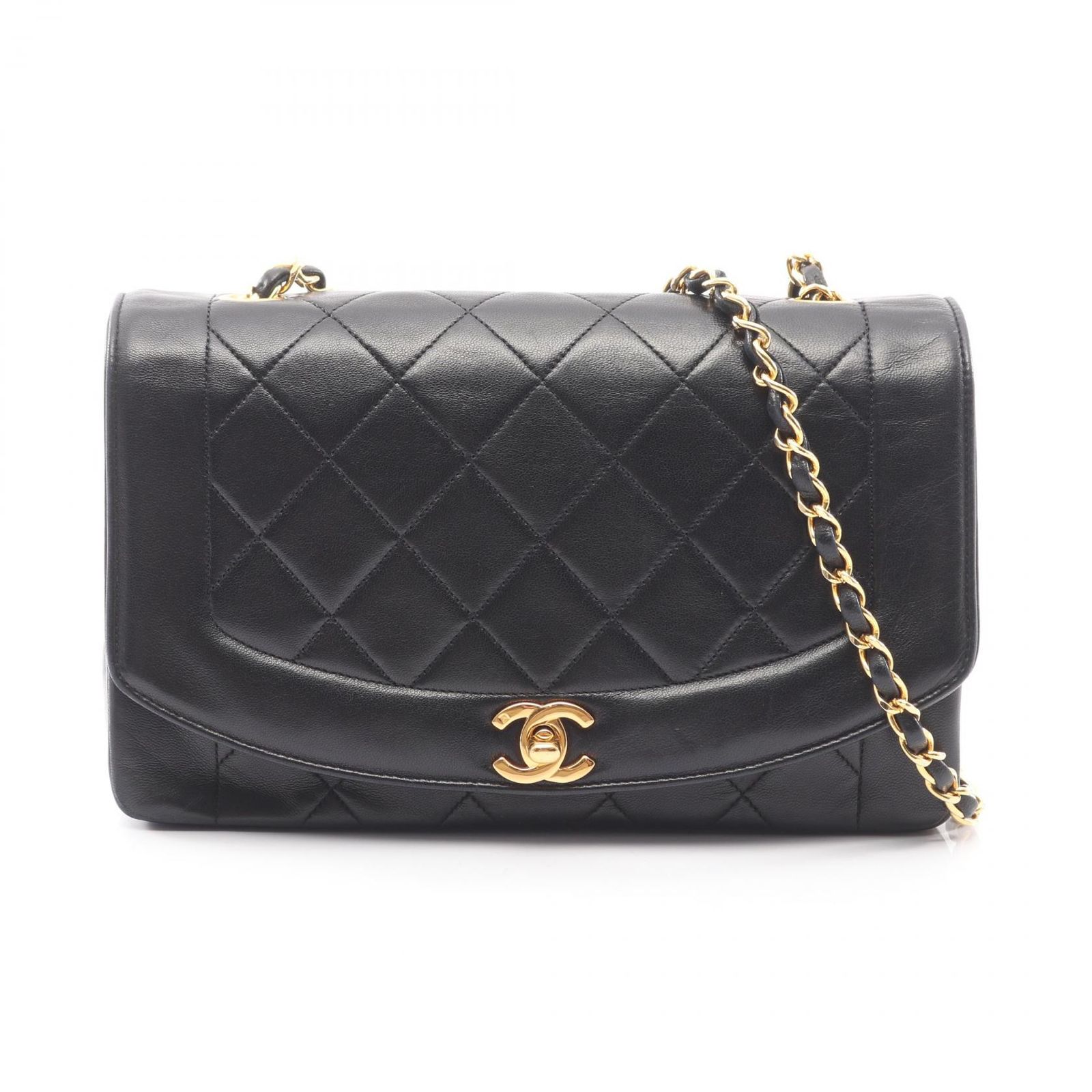 シャネル CHANEL ショルダーバッグ マトラッセ ダイアナフラップ A01165 ブラック ラムスキン（羊革） マトラッセ ダイアナ チェーンショルダー レディース Used B