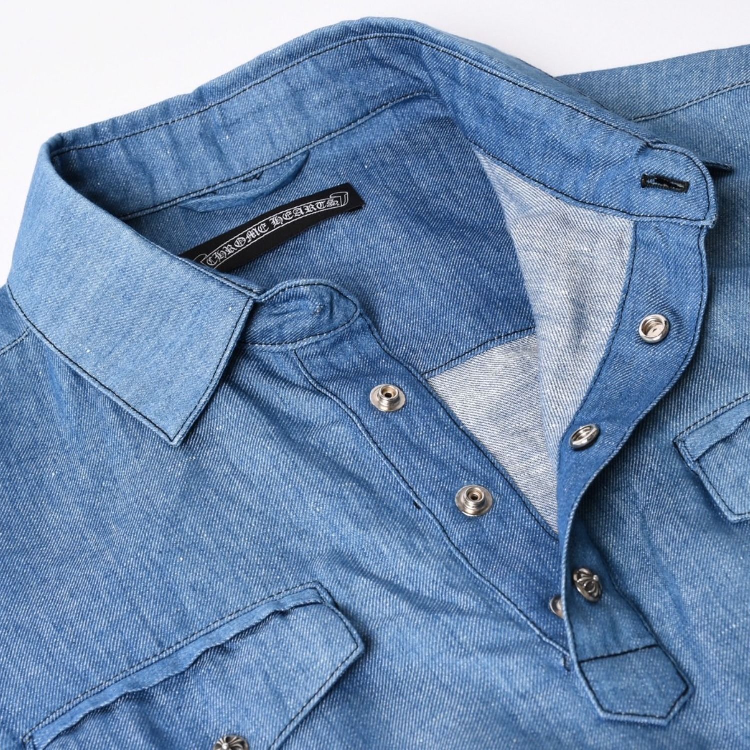 極美品 CHROME HEARTS クロムハーツ デニム半袖ポロシャツ サイズM CH