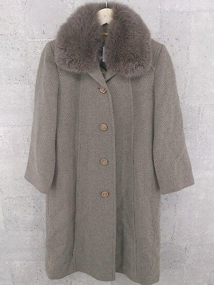 ■ frondis ウール 長袖 ファー付ロングコート 9A2 ブラウン * 【1002799418942】