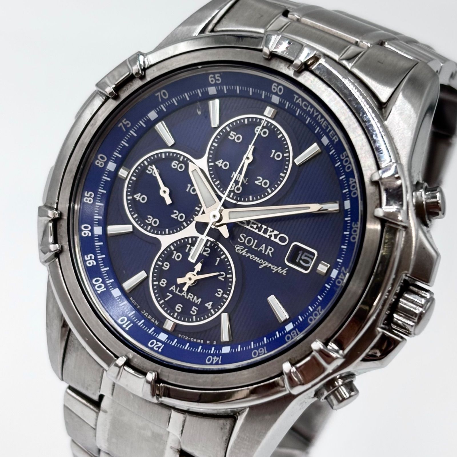 【稼動/極美品/人気海外モデル】SEIKO セイコー ソーラー センタークロノグラフ 腕時計 メンズ