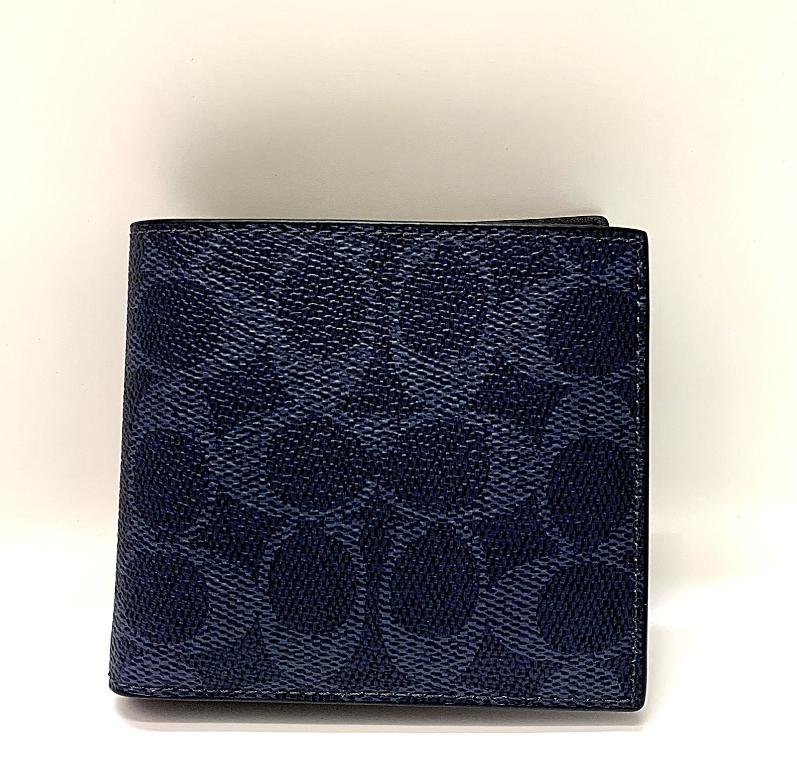 《美品》 COACH コーチ シグネチャー 二つ折り財布 キャンバス コイン ウォレット メンズ ネイビー系