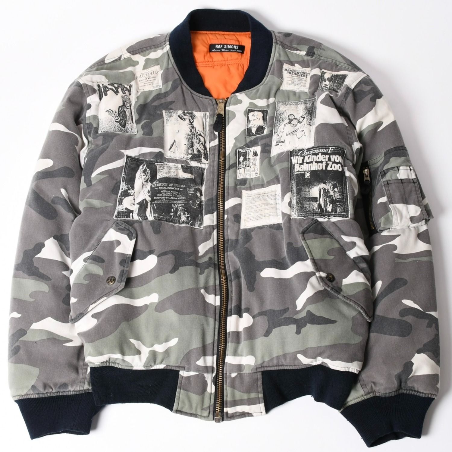 極美品 RAF SIMONS ラフシモンズ 01AW Riot期 パッチワークボンバージャケット MA-1 ホワイトカモ アーカイブ サイズXXL 中古 4a002526