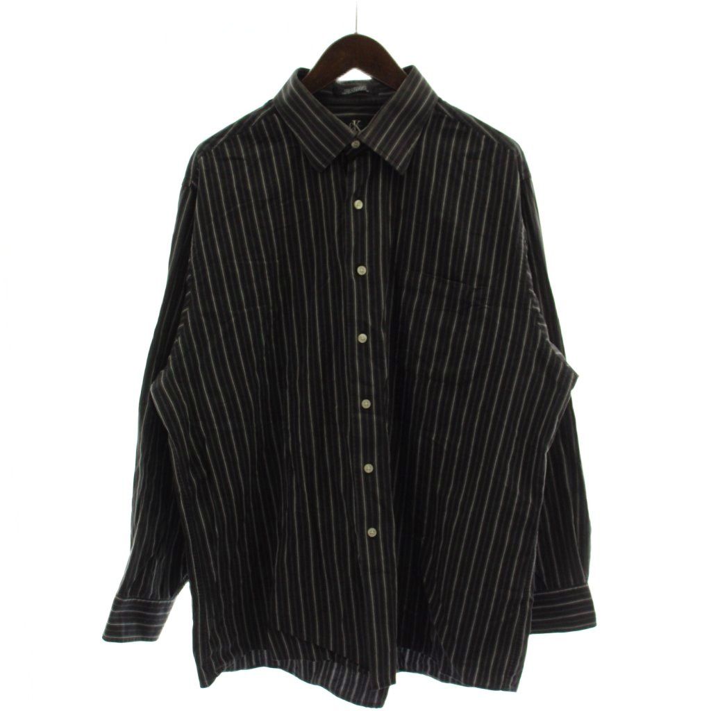 カルバンクライン CALVIN KLEIN シャツ 34/35 グレー ストライプ柄 レギュラーカラー 長袖 /GG ■GY53