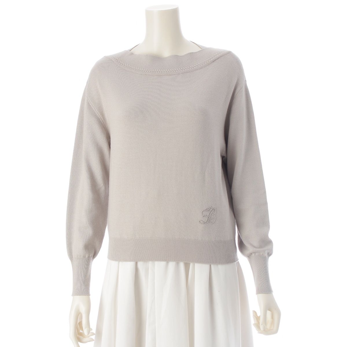 フォクシー ウール シルク Knit Top Lunetta ロゴ刺繡 ニット トップス 42614 ベージュ グレー グレージュ 38【中古】 14,383円